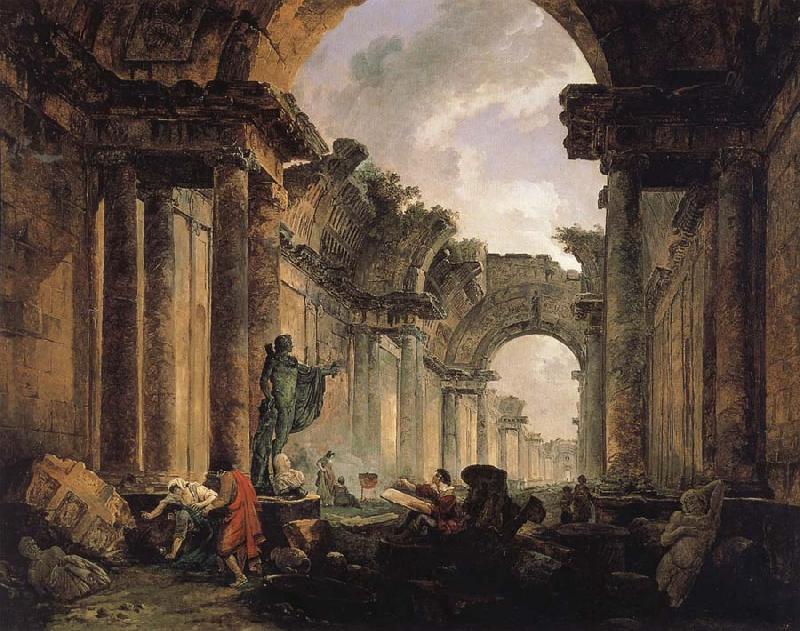 ROBERT, Hubert Imaginary View of the Grande Galerie in the Louvre in Ruins oil painting picture